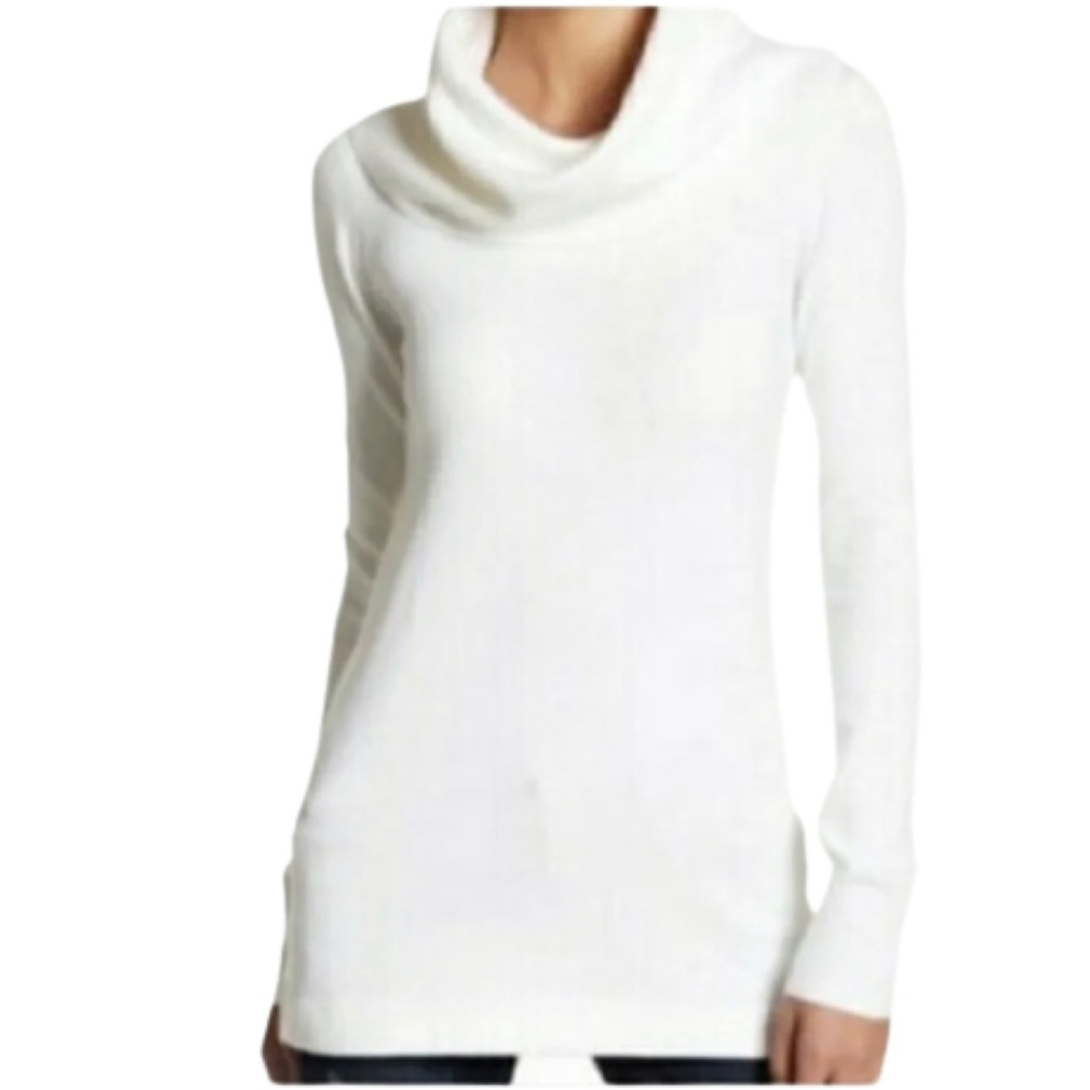 French Connection Cream Ribbed Long Sleeve Cowl Neck Sweater- Size Small